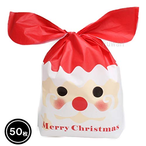 【Fuwari】 クリスマス サンタクロース ラッピング袋 ５０枚入り 底マチ付き レジ袋 お菓子 ギフト 用 袋 プレゼント 包装 小分け