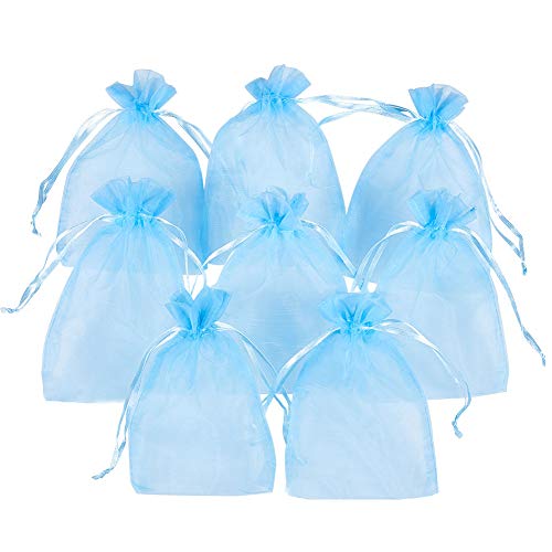 BENECREAT オーガンジー巾着袋 100枚セット ジュエリーポーチ ギフトバッグ オーガンザ袋 15ｘ10㎝ 贈り物袋 結婚式 誕生日 ウェディング用 プレゼント袋 ライトブルー