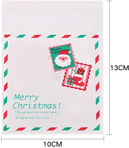 LOKIPA opp袋 クリスマス ラッピング袋 自己粘着 お菓子バッグ 100枚入り 10ｘ11cm クッキー ビスケット チョコレート お菓子 ギフトバッグ OPP袋 かわいい クリスマスポーチ DIY 収納 手作り デコレーション(封筒)