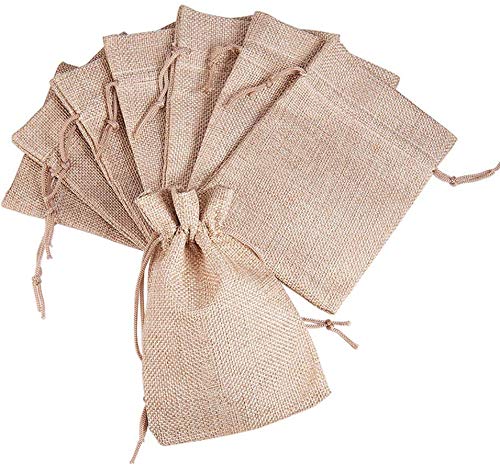 巾着袋 プレゼント用 麻布袋 ギフトバッグ ジュエリーポーチ 収納バッグ ミニポーチ 和風 収納袋 手作り素材 紐付き 13x18cm 10枚入り 砂色