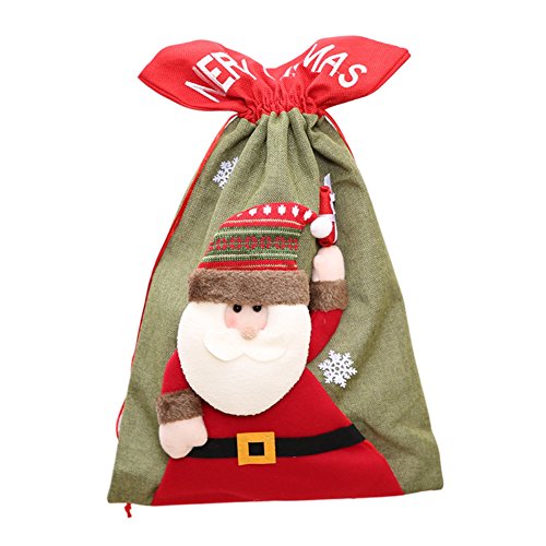 Jinbs クリスマス ラッピング袋 巾着袋 ラッピング用品 クリスマスプレゼント袋 大きめ ギフトバッグ 「鹿、サンタクロース、雪だるま」 キャンディー袋 ギフト袋 贈り物 収納 プレゼント用 キャンバス製 かわいい 折り畳み