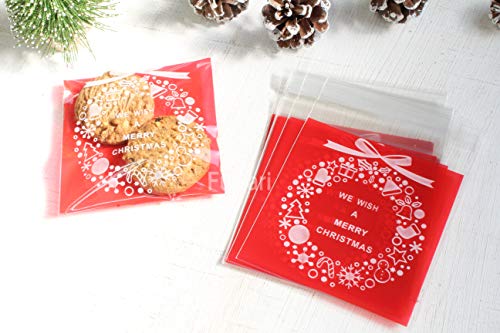 【Fuwari】 クリスマス 袋 小袋 ラッピング お菓子 クッキー チョコレート 100枚 包装袋 小分け プレゼント 用 C (⑤)
