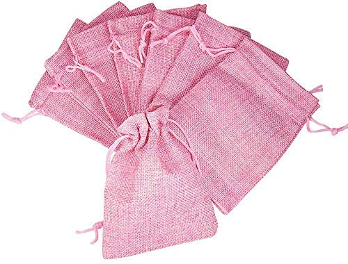 巾着袋 プレゼント用 麻布袋 ギフトバッグ ジュエリーポーチ 収納バッグ ミニポーチ 和風 収納袋 手作り素材 紐付き 13x18cm 10枚入り ピンク