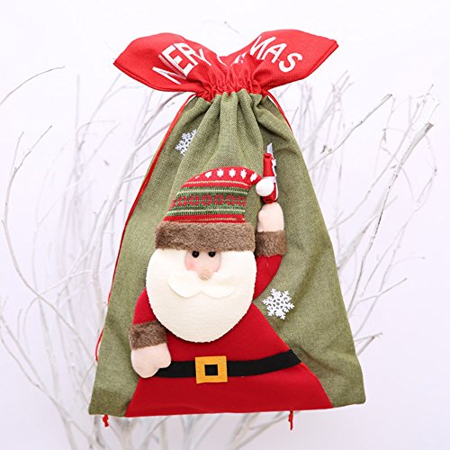 Jinbs クリスマス ラッピング袋 巾着袋 ラッピング用品 クリスマスプレゼント袋 大きめ ギフトバッグ 「鹿、サンタクロース、雪だるま」 キャンディー袋 ギフト袋 贈り物 収納 プレゼント用 キャンバス製 かわいい 折り畳み