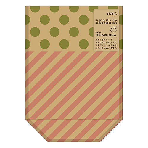 ミドリ 袋 片面透明袋 マチ付 ストライプ柄 ピンク 18782006