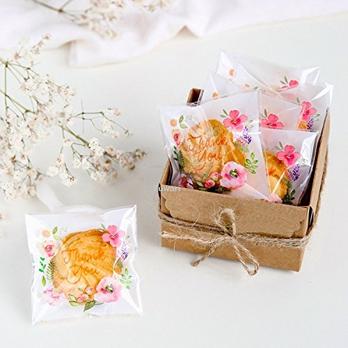 【Fuwari】袋 小袋 サンキュー お菓子 チョコレート クッキー キャンディー アクセサリー 小物 ラッピング 100枚 包装袋 小分け プレゼント ｍ1 (②)