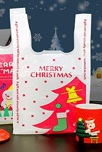 【Fuwari】 クリスマス 袋 ラッピング 手提げ 小袋 ビニール袋 レジ袋 100枚 キャンディ お菓子 クッキー チョコレート 包装袋 小分け プレゼント 用 (カラーツリーM)