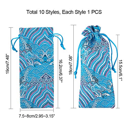 PH PandaHall 約10枚入り 絹 シルク 袋 巾着袋 紐付き 中華風 装飾 入れ物 収納バッグ ラッピング用 プレゼント用 ミニポーチ 収納袋 混合色