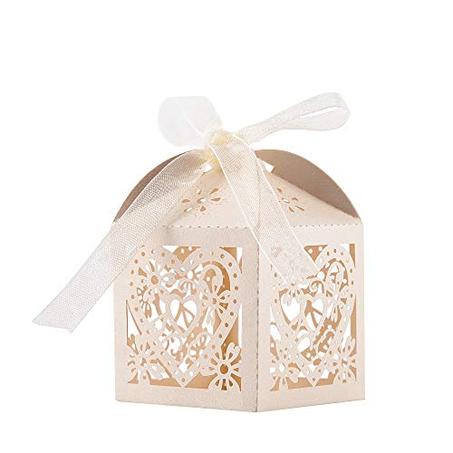 ギフトボックス キャンディボックス お菓子ラッピング お菓子箱 結婚式 ウェディング パーティー 誕生日 チョコレートの包装 ハート柄 リボン付き ホワイト 50個セット