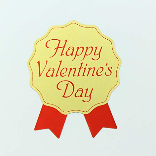 「Happy Valentine's Day」バレンタインシール（ゴールド／レッド）（リボン型・赤）（300枚入）【k-014】