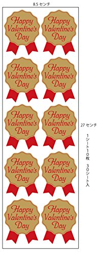 「Happy Valentine's Day」バレンタインシール（ゴールド／レッド）（リボン型・赤）（300枚入）【k-014】