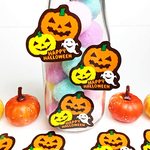 creve ハロウィン パンプキン ギフトシール ギフトステッカー ラッピング happy halloween 光沢加工 防水加工 大きめサイズ 4×4cm (50枚セット)