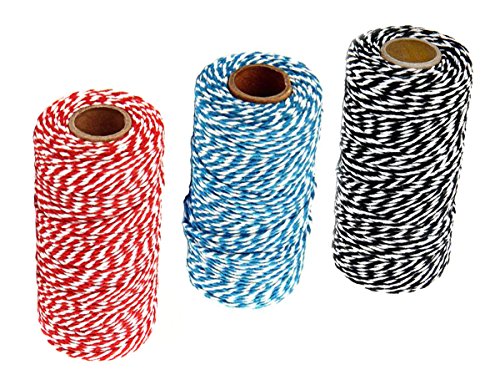 2ロール2色混綿糸 - 100M/ロール - 手織りDIYタグ細かい綿ロープとギフト包装ベルト (赤+白)