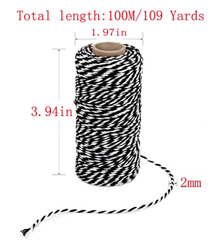 2ロール2色混綿糸 - 100M/ロール - 手織りDIYタグ細かい綿ロープとギフト包装ベルト (赤+白)